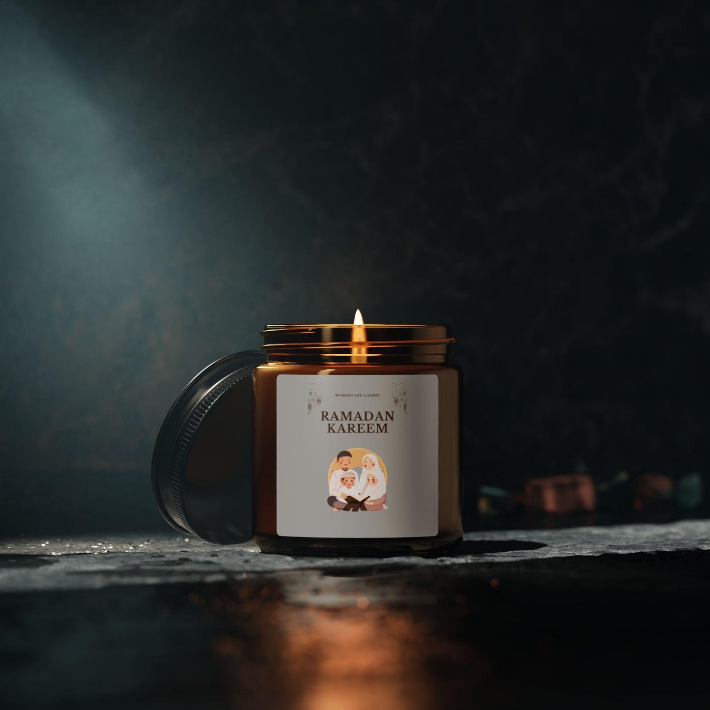 Ramadan Kareem Family Illustration Candle | Soy Amber Jar