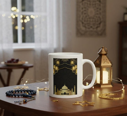 Gold Mosque Silhouette Mug | Islamic Lantern Ramadan Eid Ceramic Mug