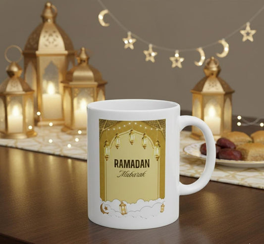 Ramadan Mubarak Lanterns Ceramic Mug | Islamic Holiday Coffee Cup