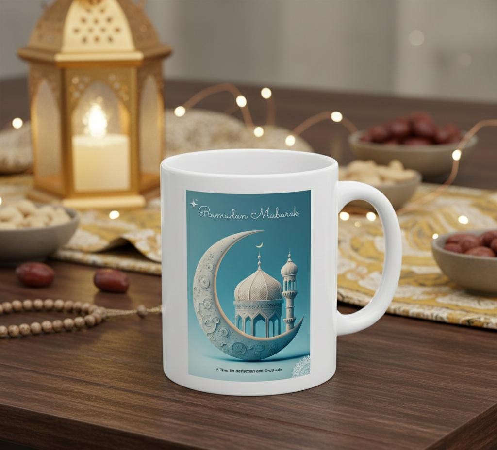 Ramadan Mubarak Crescent Mosque Mug | Ceramic 11oz 15oz