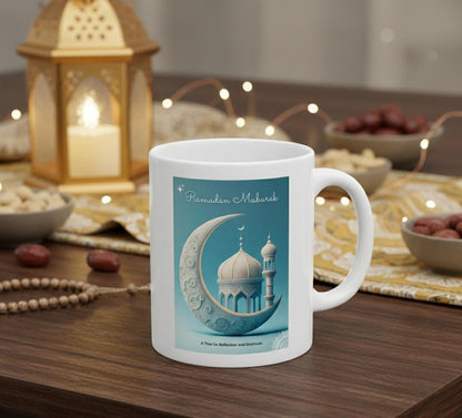 Ramadan Mubarak Crescent Mosque Mug | Ceramic 11oz 15oz