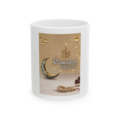 Ramadan Mubarak crescent moon mug | Islamic prayer beads ceramic mug
