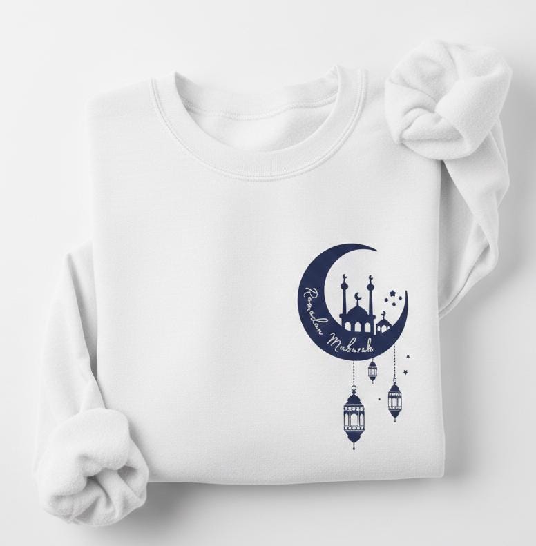 Crescent Mosque Illustration Sweatshirt | Ramadan Moon Lanterns Sweatshirt