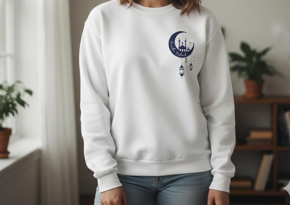 Crescent Mosque Illustration Sweatshirt | Ramadan Moon Lanterns Sweatshirt