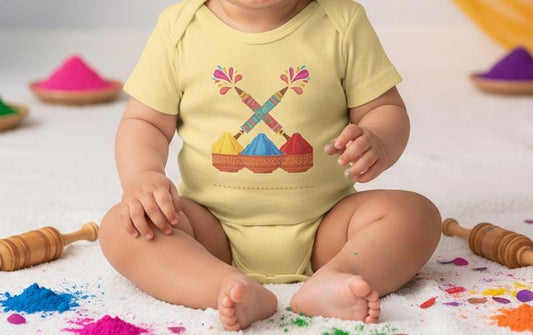 Colorful Holi Powder Bowls Bodysuit | Festival Colors, Hand-Painted Spoons