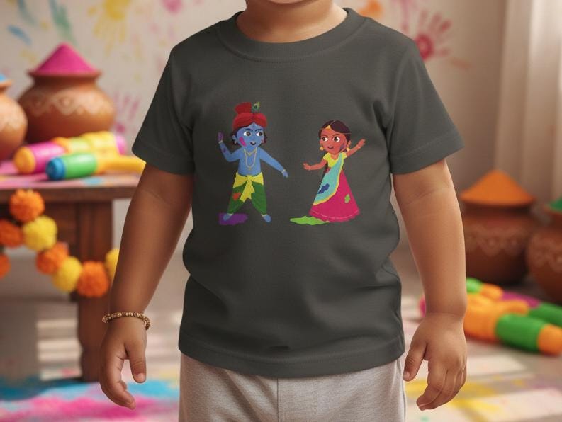 Dancing Krishna and Radha Toddler T-shirt | Cute Hindu Mythology Kids Top