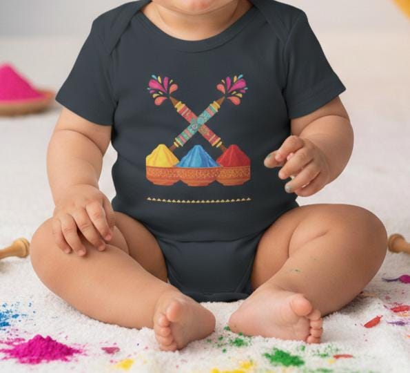 Colorful Holi Powder Bowls Bodysuit | Festival Colors, Hand-Painted Spoons