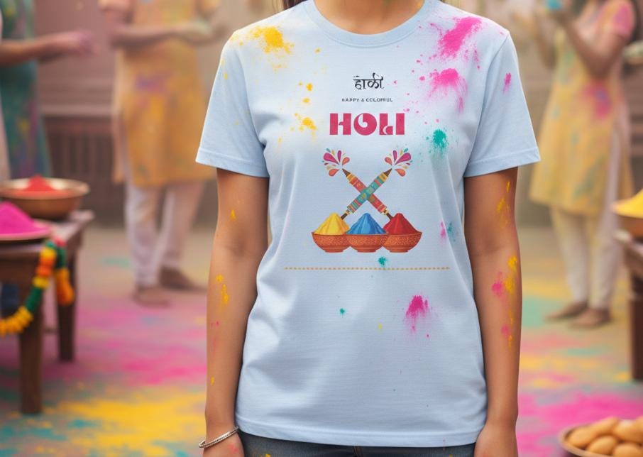 Holi Colors Pichkari and Powder T-Shirt | Holi Festival Graphic Tee