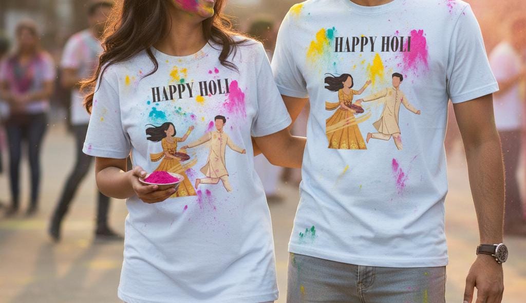 Happy Holi kids playing color powder T-Shirt | Holi festival colors design