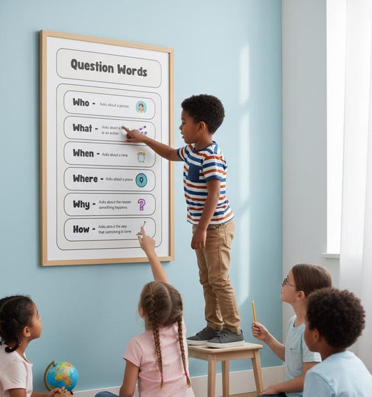 Question Words Poster, 5W 1H Grammar Chart, Classroom Decor (Digital Download)