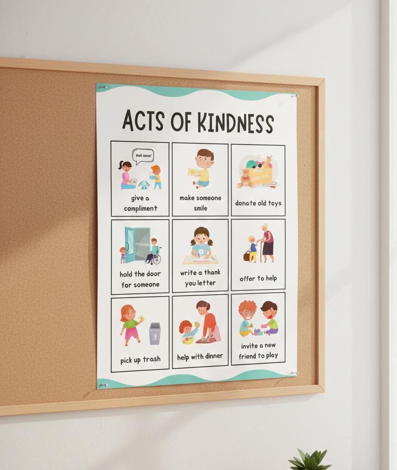 Acts of Kindness Poster, Social Emotional Learning, Playroom Decor (Digital Download A4 Size)
