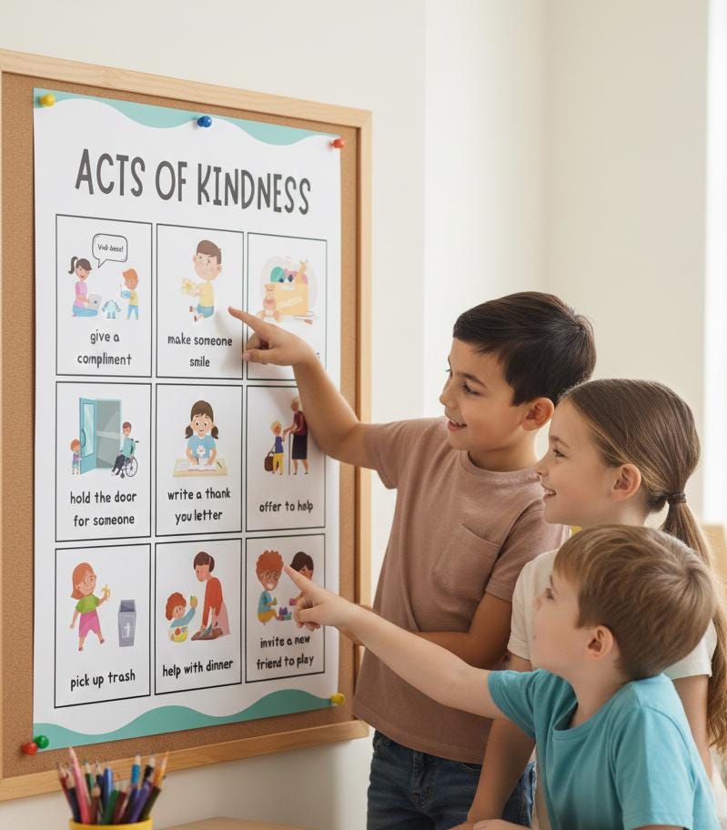 Acts of Kindness Poster, Social Emotional Learning, Playroom Decor (Digital Download A4 Size)