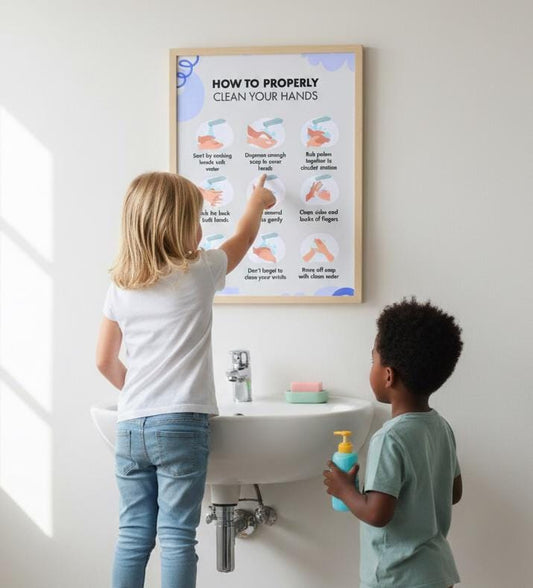 Kids Hand Washing Steps Poster, Hygiene Chart, Sky Blue Theme (Digital Download)