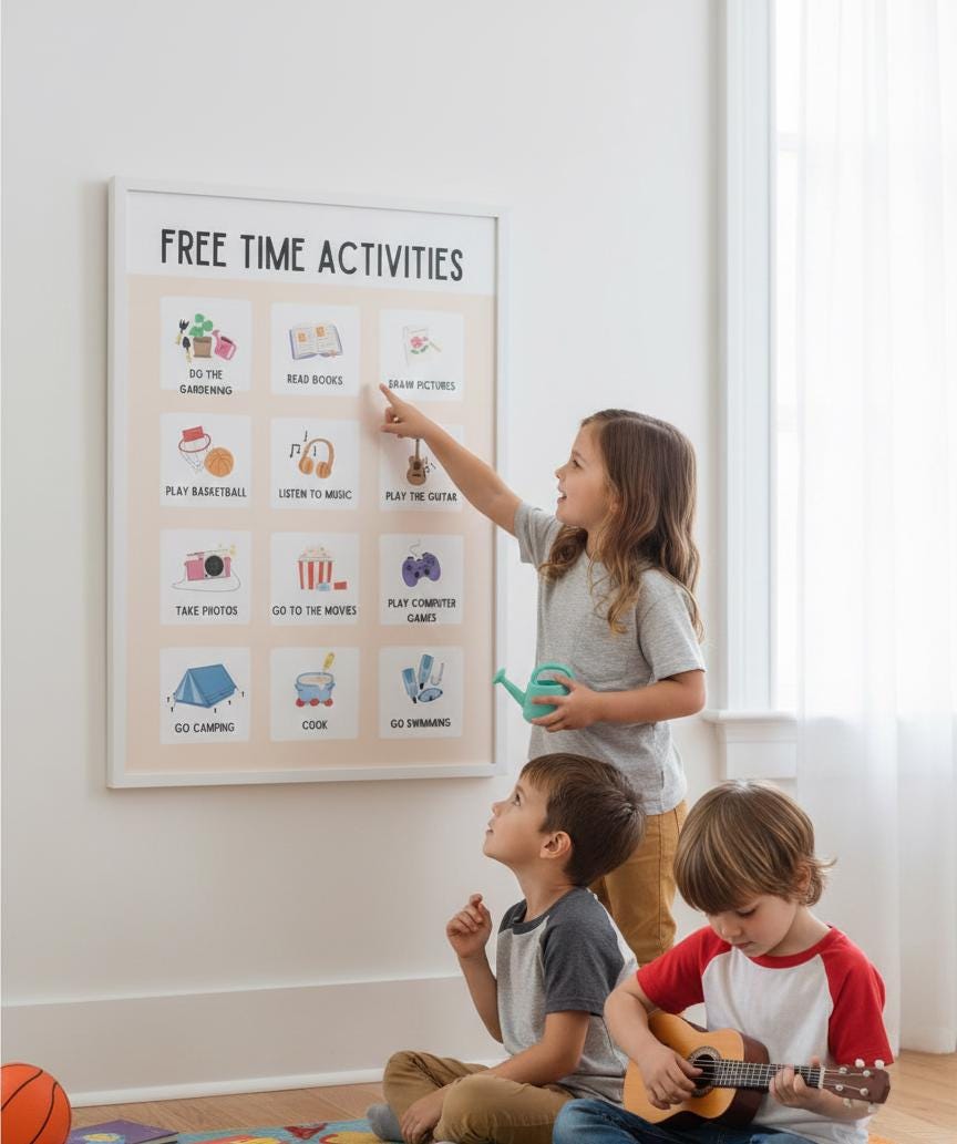 Kids Hobby Poster, Playroom Decor, ESL Learning (Digital Download A4 Size PDF & PNG )