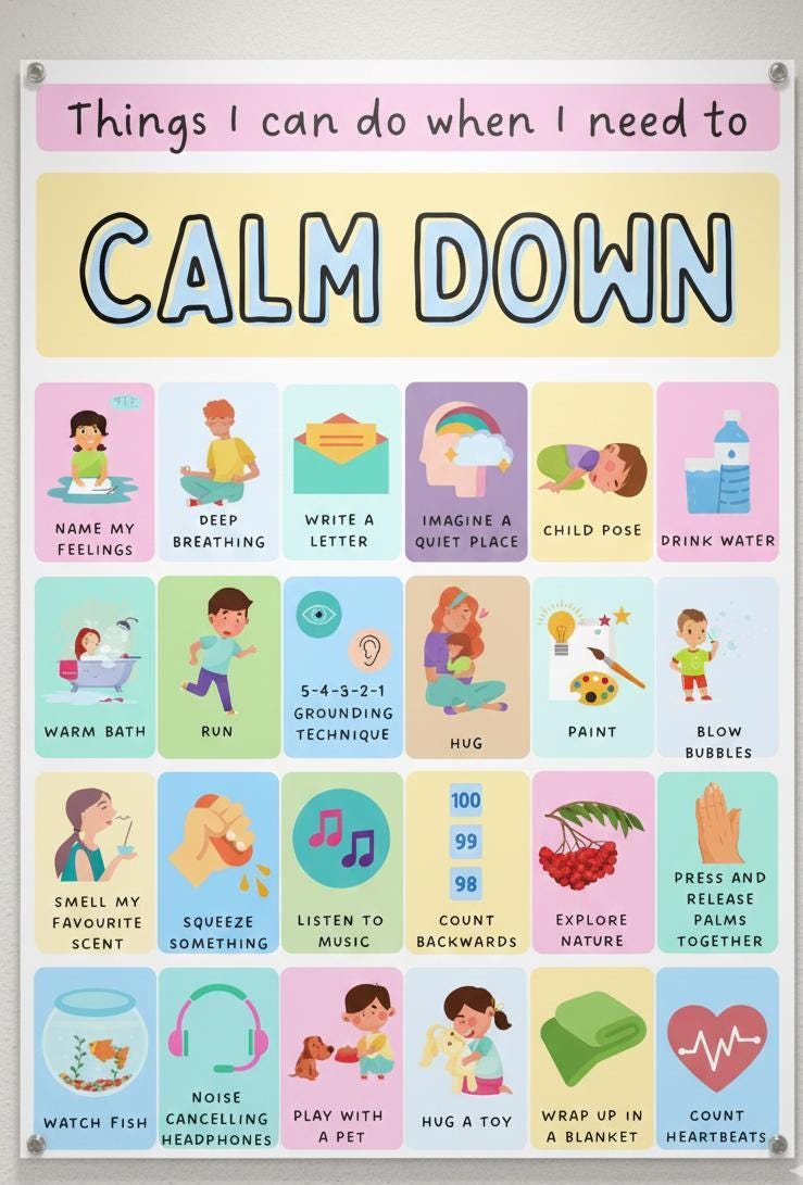 Calm Down Corner Poster Set, Kids Visual Schedule, Calming Strategies Chart (Digital Download)