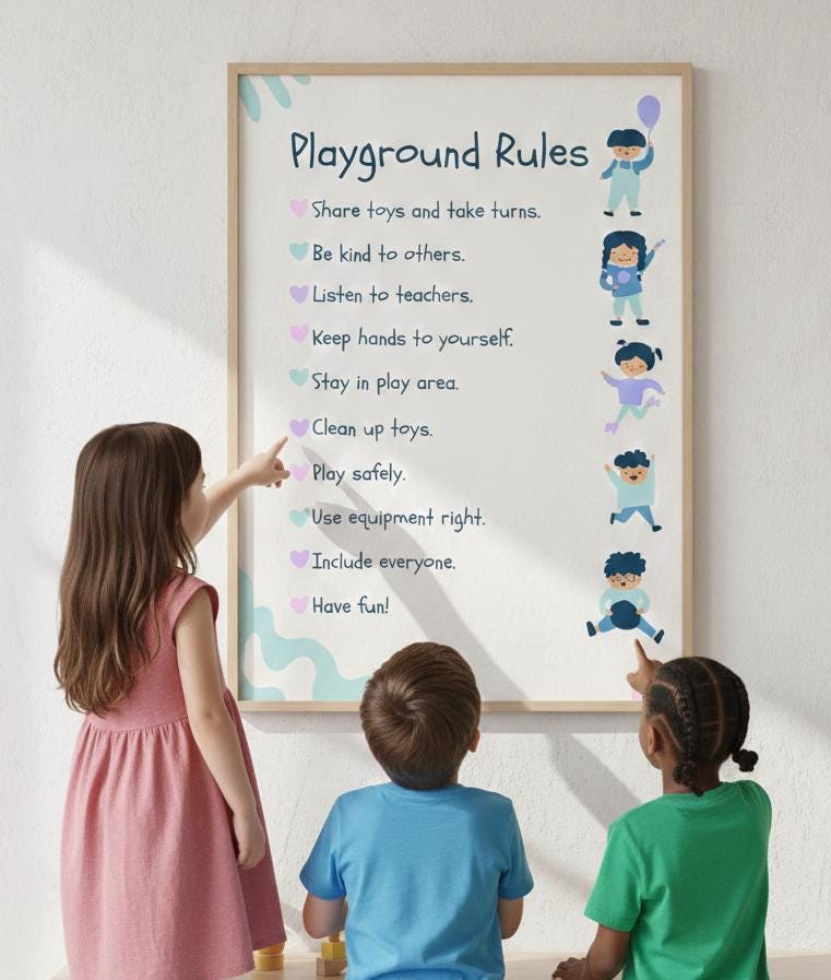 Playground Rules Poster, Kids Safety Social Skills Art (Digital Download A4 Size)