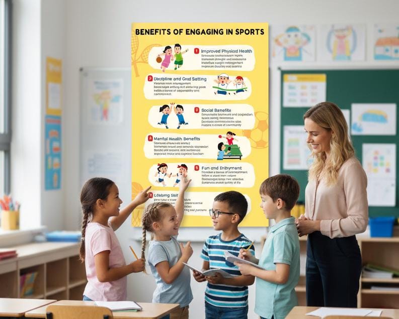 Benefits of Sports Poster, Kids Classroom Decor (Digital Download)