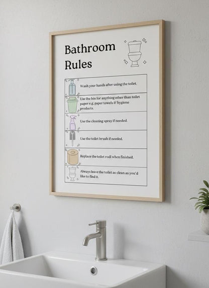 Kids Bathroom Rules Poster, Potty Training Guide (Digital Download A4 PDF & PNG)