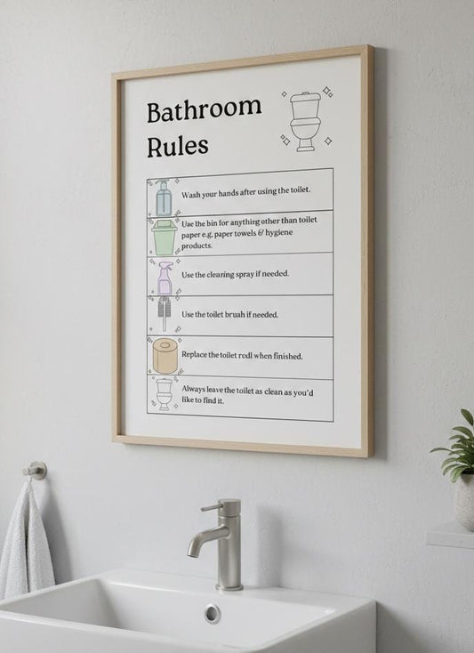 Kids Bathroom Rules Poster, Potty Training Guide (Digital Download A4 PDF & PNG)