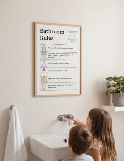 Kids Bathroom Rules Poster, Potty Training Guide (Digital Download A4 PDF & PNG)