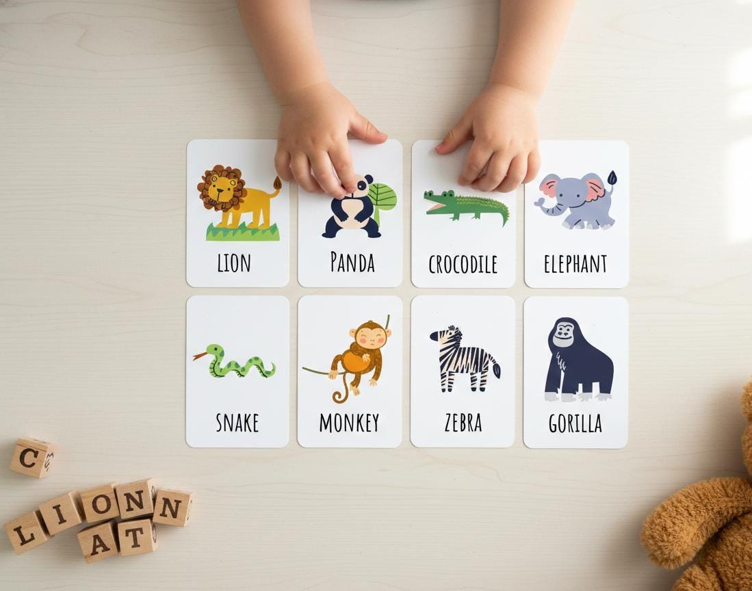 Animal flashcards for toddlers, montessori learning cards (digital download)