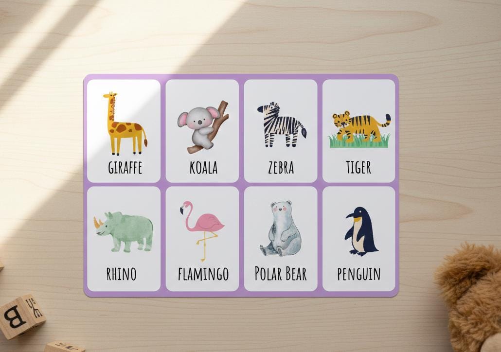 Animal flashcards for toddlers, montessori learning cards (digital download)