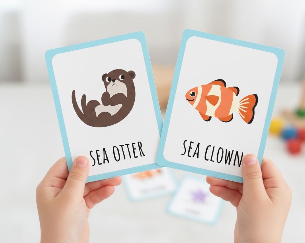 Ocean animal flashcards, montessori sea life cards (digital download)
