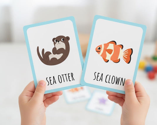 Ocean animal flashcards, montessori sea life cards (digital download)