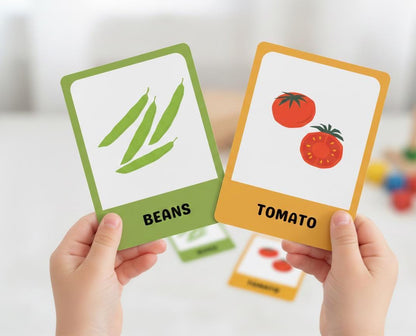 Vegetable flashcards for toddlers, montessori nutrition learning (digital download)