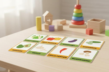 Vegetable flashcards for toddlers, montessori nutrition learning (digital download)