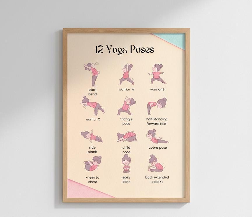Yoga Poses Poster for Kids, Toddler Stretching Chart (Digital Download)