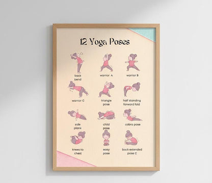 Yoga Poses Poster for Kids, Toddler Stretching Chart (Digital Download)