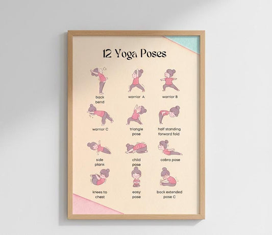 Yoga Poses Poster for Kids, Toddler Stretching Chart (Digital Download)
