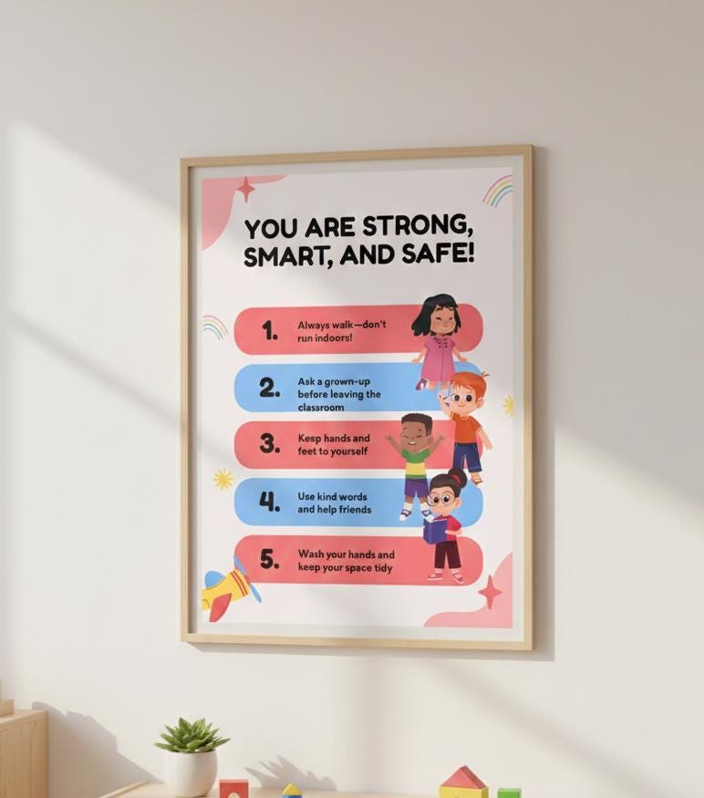 Kids Safety Rules Poster, Classroom Nursery Decor (Digital Download)