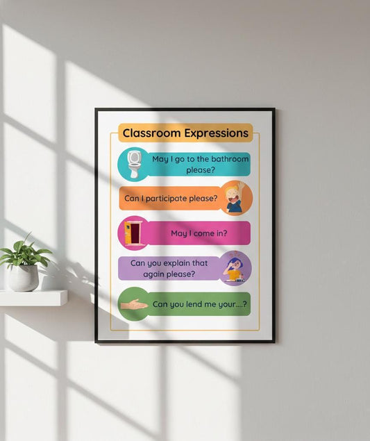 Classroom Expressions Poster, Polite Requests, ESL Teacher Resource (Digital Print A4 Size)