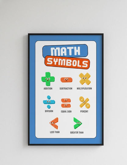 Math Symbols Educational Poster, Elementary Homeschool Decor (Digital Download A4 Size PDF & PNG )