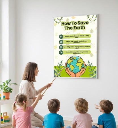 Save the Earth Poster, Eco-Friendly Kids Wall Art (Digital Download)