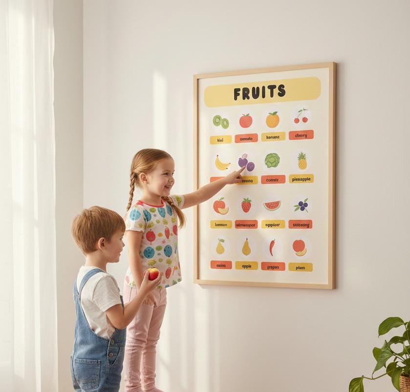 Fruits Poster, Montessori Kitchen Decor, Preschool Learning (Digital Download)