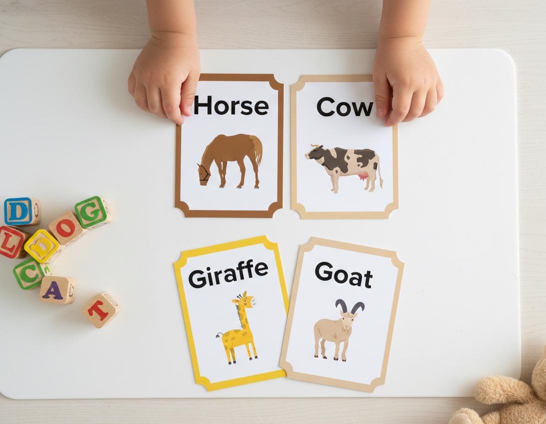 Animal flashcards for toddlers, montessori learning cards (digital download)