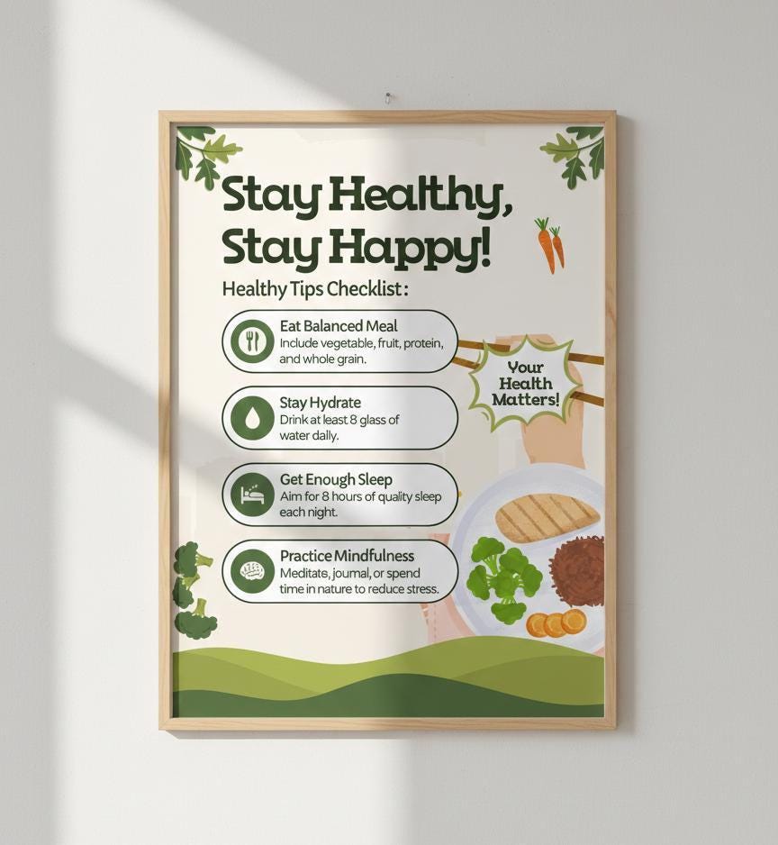 Kids healthy habits checklist poster, nutrition, sleep, mindfulness (digital download)