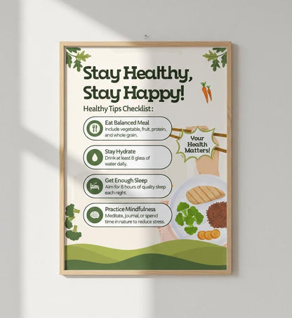 Kids healthy habits checklist poster, nutrition, sleep, mindfulness (digital download)