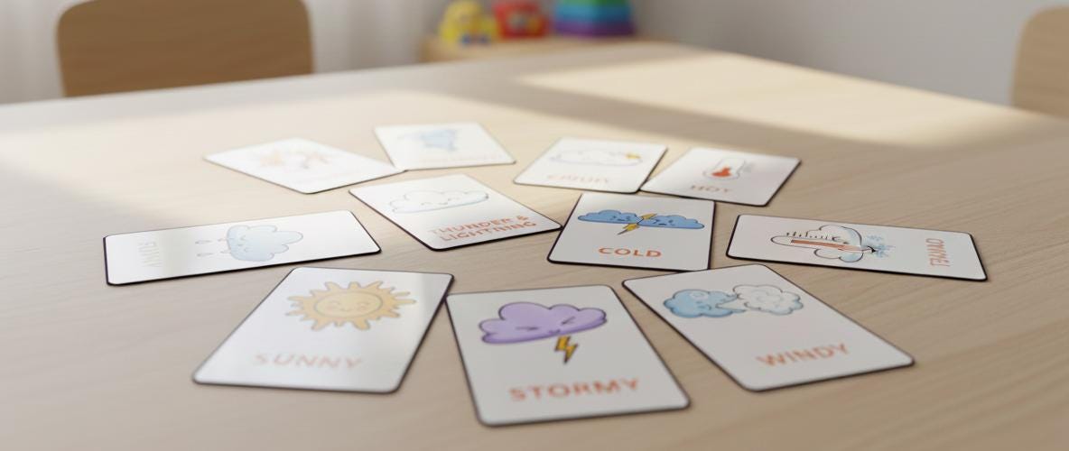 Weather Flashcards, Montessori Learning Printables (Digital Download)