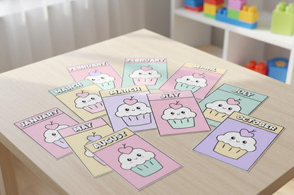 Months of the Year Flashcards, Montessori Homeschool Printable (Digital Download)