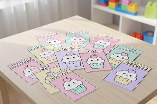 Months of the Year Flashcards, Montessori Homeschool Printable (Digital Download)