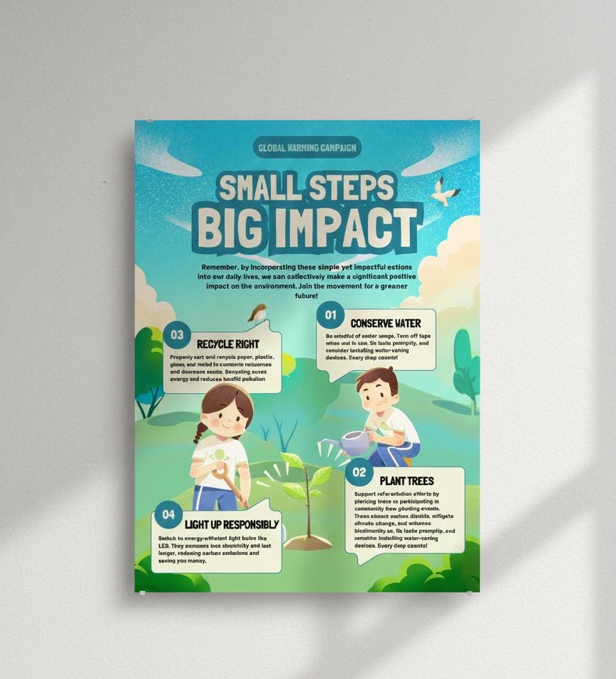 Global warming campaign poster, earth day classroom art (digital download)