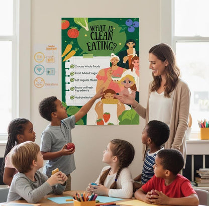 Clean Eating Guide Poster, Kids Nutrition Education, Montessori Decor (Digital Download)