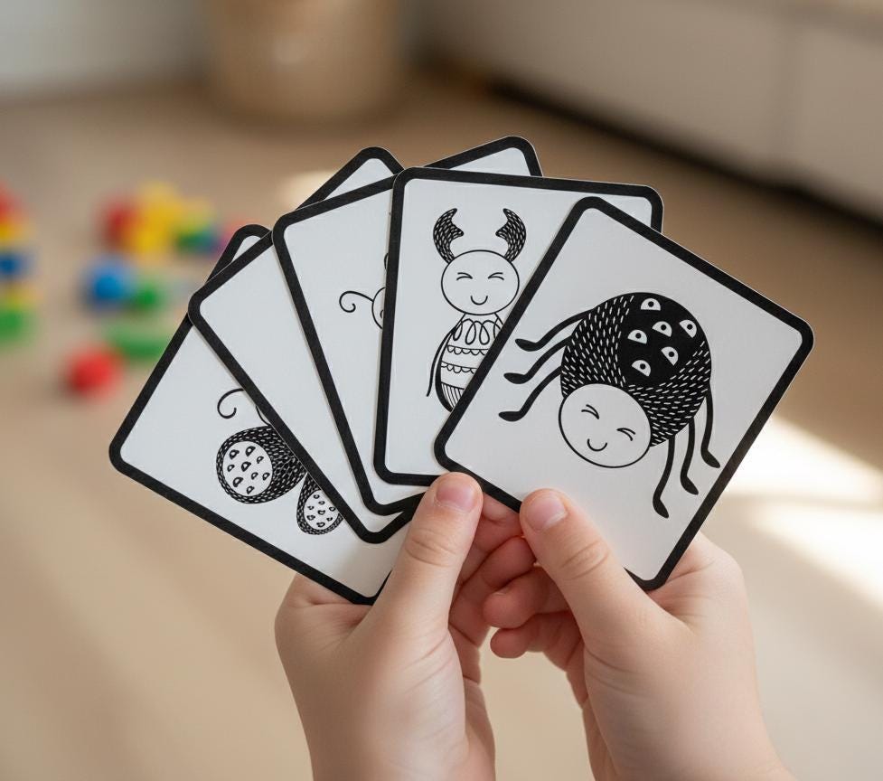 Newborn Sensory Flashcards, High Contrast Montessori Cards (Digital Download A4 PDF & PNG)