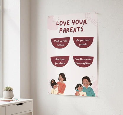 Love Your Parents Educational Poster, Family Values Classroom Decor
