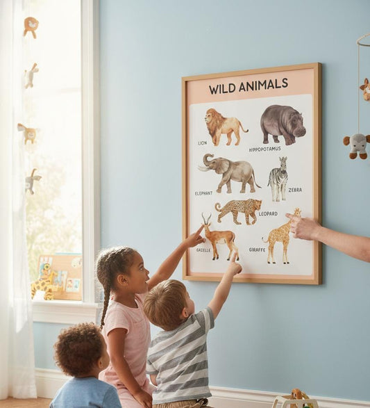 Watercolor Safari Animals Poster, Montessori Nursery Decor (Digital Download)