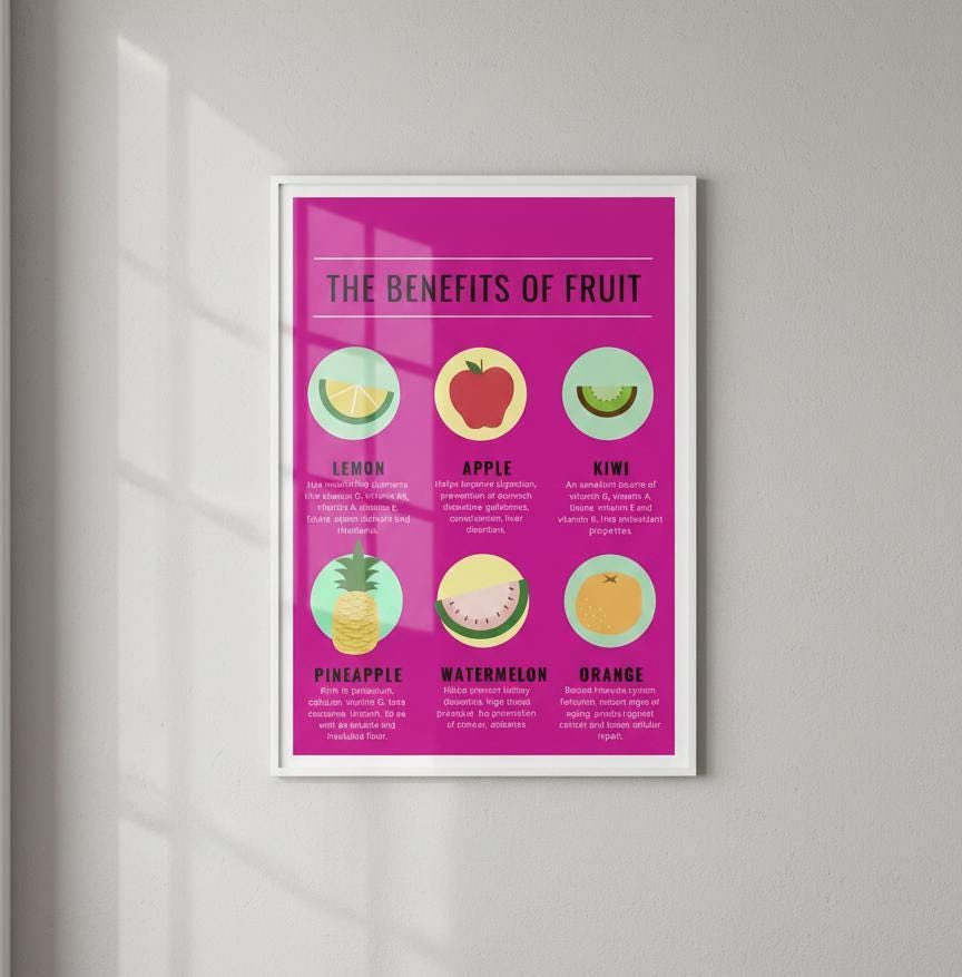 Benefits of Fruits Poster, Healthy Eating Educational Art (Digital Download)